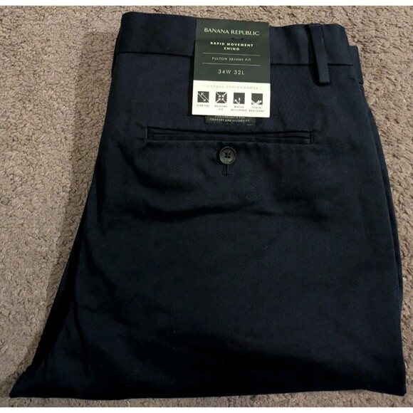 Banana Republic Fulton Skinny Rapid Movement Chino Navy Pants Men's 34x32 - Picture 1 of 6